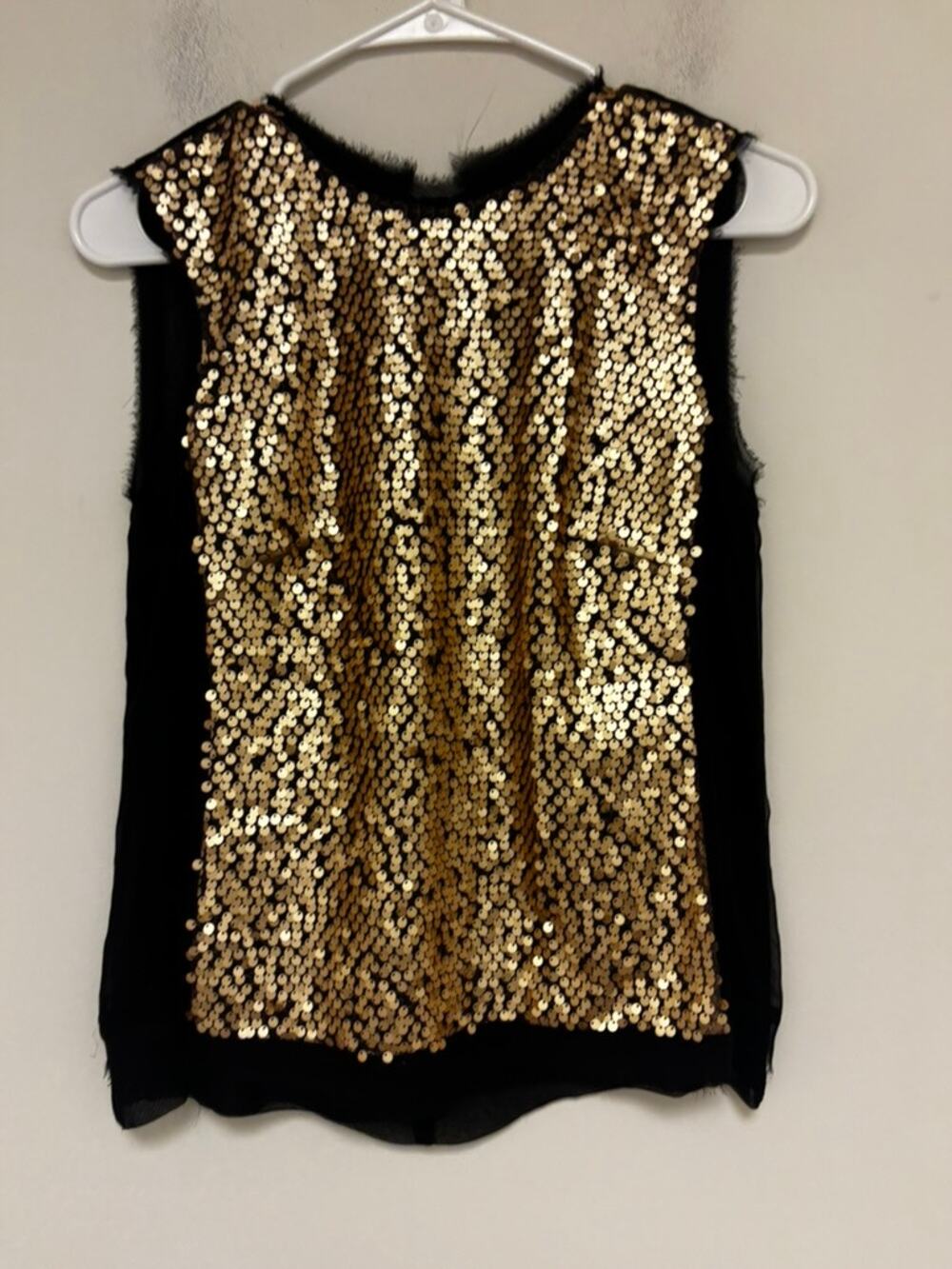 Nanette Lepore Black Gold Silk Sequin Sleeveless Top Size 4